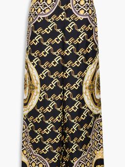 Crystal-embellished printed silk-twill wide-leg pants