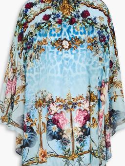 Embellished printed silk crepe de chine and voile blouse
