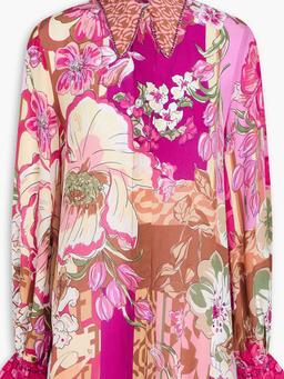 Crystal-embellished floral-print silk crepe de chine blouse