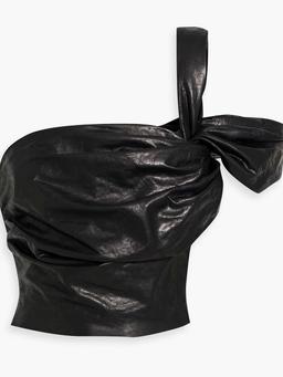One-shoulder cropped leather top