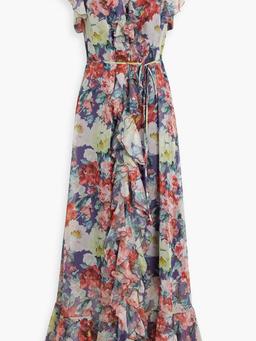 Ruffled floral-print chiffon maxi dress