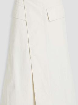 Cotton-blend twill midi wrap skirt