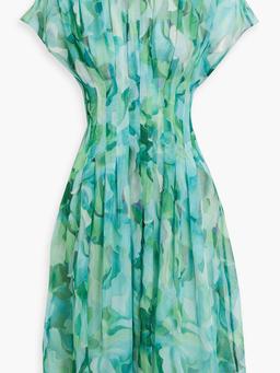 Pleated printed chiffon dress