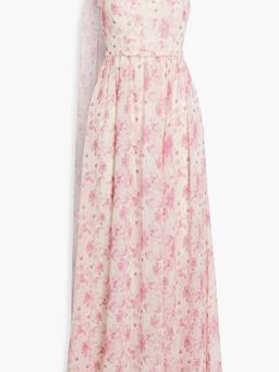 One-shoulder floral-print chiffon maxi dress