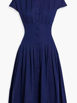 Pleated cotton and linen-blend shirt dress