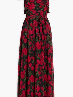 Ruffled floral-print chiffon maxi dress