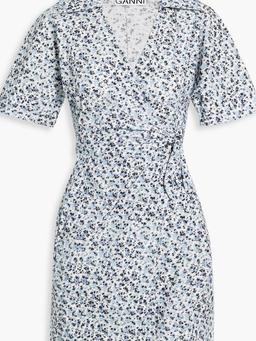 Printed cotton-poplin mini wrap dress
