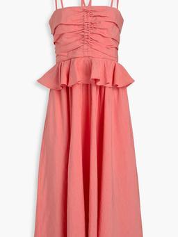 Anastasia ruched cotton, linen and silk-blend midi dress