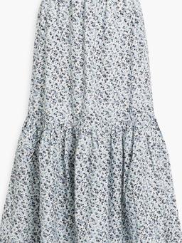 Gathered printed cotton-poplin midi skirt