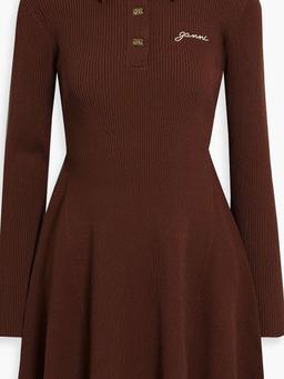Ribbed-knit mini shirt dress