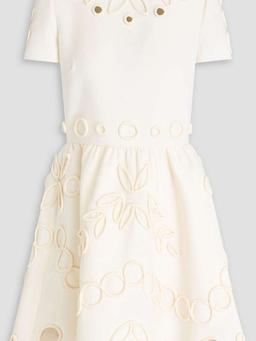 Appliquéd laser-cut wool-crepe mini dress