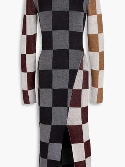 Checked jacquard-knit midi dress