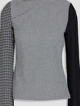 Patchwork seersucker turtleneck top