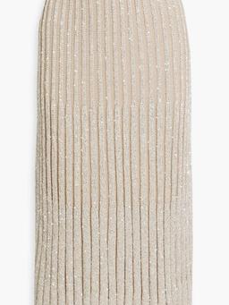 Sequin-embellished ribbed crochet-knit midi skirt