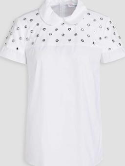 Embellished cotton-blend poplin top