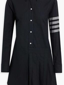 Pleated striped cotton-twill mini shirt dress