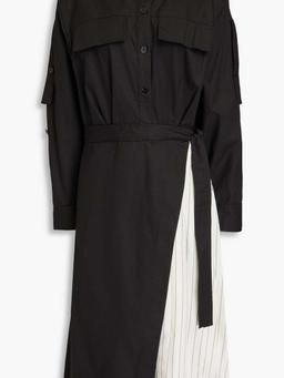 Layered striped cotton-blend poplin and canvas midi shirt dress