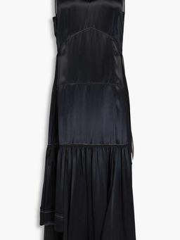 Bead-embellished layered satin and chiffon midi dress