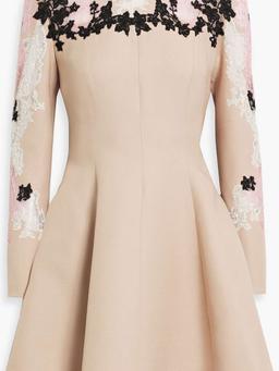 Embellished corded lace-paneled wool and silk-blend crepe mini dress