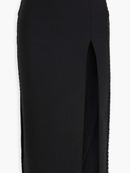 Embellished wool and silk-blend crepe midi skirt