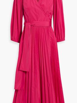 Pleated taffeta midi wrap dress