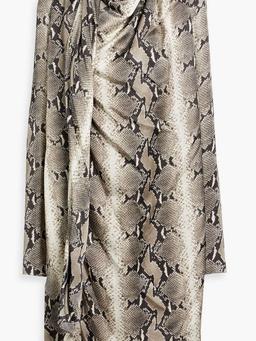 Shaz draped snake-print cupro-satin dress