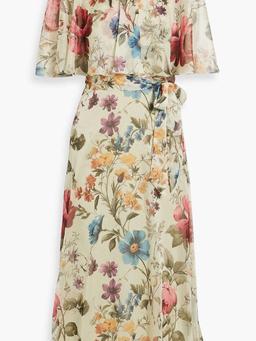 Layered floral-print chiffon midi dress