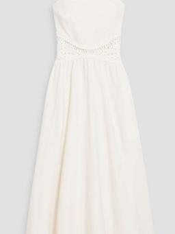 Malena crochet-trimmed linen-blend midi dress