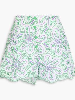 Gabrielle pleated broderie anglaise cotton-blend shorts
