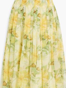 Pleated floral-print chiffon skirt