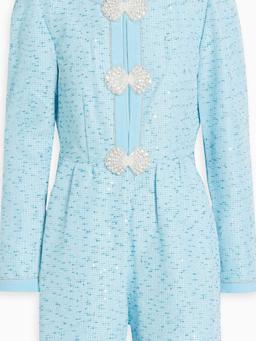Camille cutout embellished cotton-blend tweed playsuit