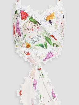 Daisy lace-trimmed cropped floral-print cotton-blend gauze top