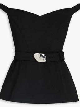 Off-the-shoulder belted crepe top
