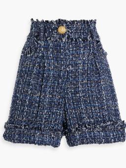 Frayed metallic bouclé-tweed shorts