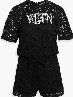 Logo-print corded lace playsuit