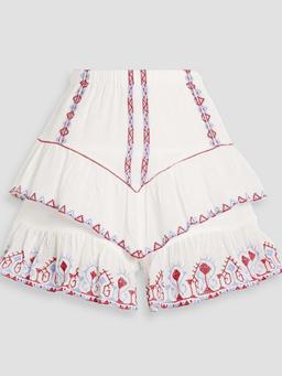 Jocadia tiered embroidered cotton-gauze shorts