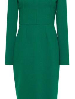 Crystal-embellished wool-blend crepe midi dress