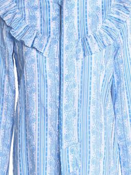 Pussy-bow ruffle-trimmed printed Swiss-dot cotton blouse