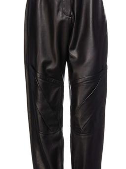 Pleated leather tapered pants